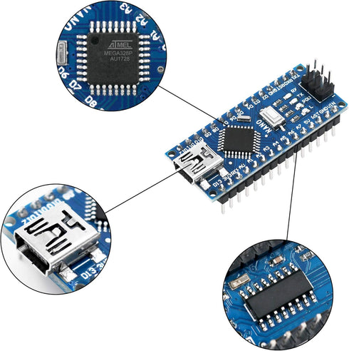 Nano V3.0 ATmega328P 5V 16M Micro-Controller Board, Compatible with Arduino IDE (Nano x 3 with USB Cable)