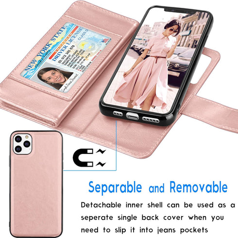 Tekcoo Wallet Case for iPhone 11 (6.1 inch) 2019, Luxury ID Cash Credit Card Slots Holder, Rose Gold