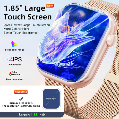 Smart Watch for Men Women, 2024 Newest 1.85 Inch Fitness Tracker, Heart Rate/Sleep Monitor, Waterproof