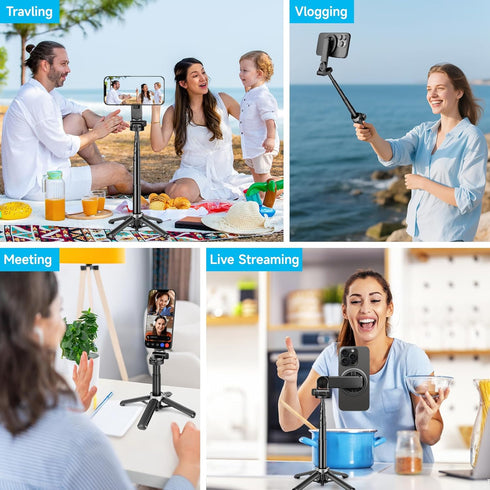 HealAge 4-in-1 360 4.33-16" Foldable Magnetic Tripod for Phone - Multifunctional Selfie Stick for iPhone & Android