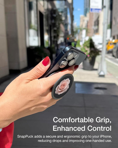 Upcommon SnapPuck Grip Stand, Compatible with MagSafe, Ultra Slim Collapsible Phone Holder, Kickstand, Magnetic Snap