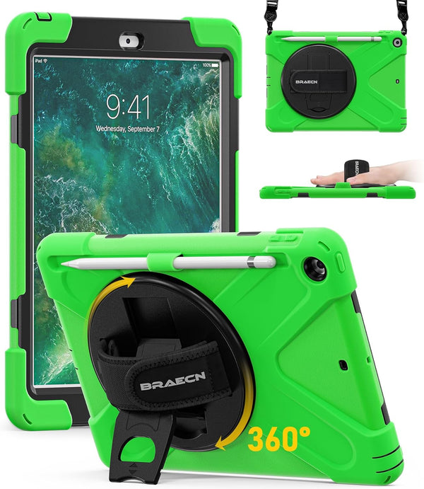 BRAECN Protective Shock-Proof Silicone Case for iPad 6th/5th Generation, Built-in Pencil Holder, 360 Degree Rotating