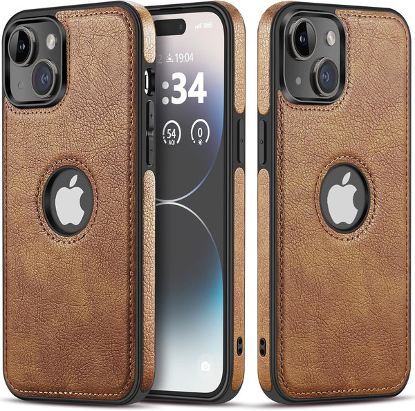 Luxury Leather Business Phone Case for iPhone 15 (2023, 6.1”) - Ultra Slim, Scratch Resistant, Anti-Slip (Brown)