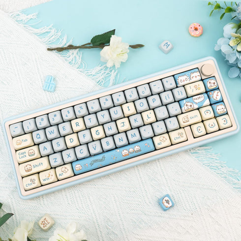 MOA Keycaps, PBT Keycaps, 148 Keys Blue White Cute Custom Gaming Keycaps Dye Sublimation for ANSI Layouts Cherry