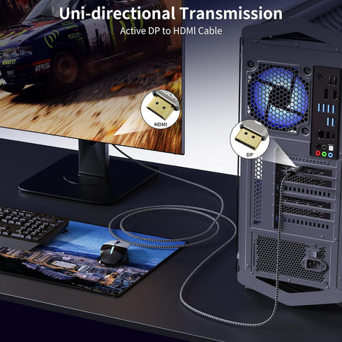 TagBreet 8K 6 8K@60Hz, 4K@240Hz, 2K@240HZ 1.4 2.1 DisplayPort to HDMI Cable ft, Nylon Braided, Unidirectional