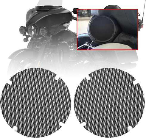 Black Motorcycle Mesh Rear Passenger Speaker Grille Covers for Harley Road Glide, Street Glide, Electra Glide Ultra,