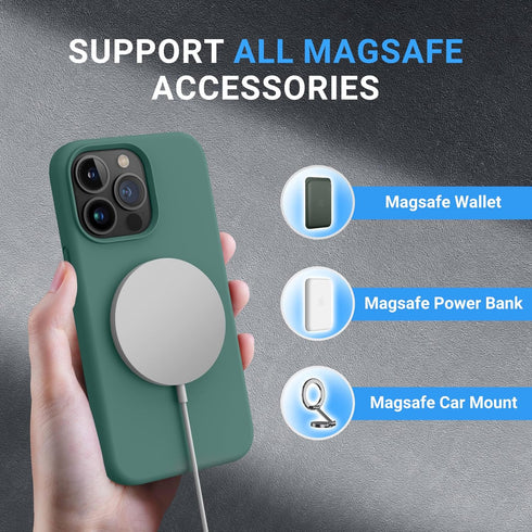 OTOFLY iPhone 13 Pro Case, Full-Body Silicone Shockproof Slim Thin Compatible with MagSafe, Midnight Green