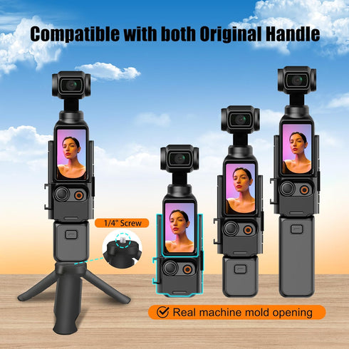 Osmo Pocket 3 Expansion Frame Adapter Protective Bracket + Osmo Pocket 3 Tripod+ Action Adapter compatible for DJI Osmo Pocket 3 Accessories with 1/4 Cold Shoe Action Camera Mount