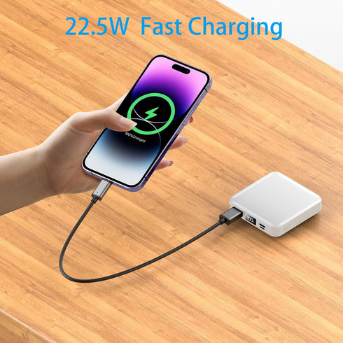 Portable Charger with Built-in Cable, 12000mAh, 22.5W Fast Charging Power Bank, USB C Input/Output for iPhone, Tablet,