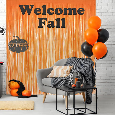 Orange Tinsel Curtain Party Backdrop - GREATRIL Foil Fringe Streamers for Fall/Thanksgiving/Birthdays Decorations