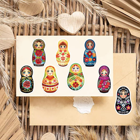Aigemumy 50 PCS Russian Nesting Dolls Stickers Matryoshka Sticker Rerto Vinyl Decal for Journaling Laptop Scrapbook