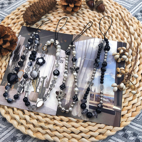 Cute Beaded Phone Charms, Aesthetic Lanyard Wrist Strap Keychain for Women