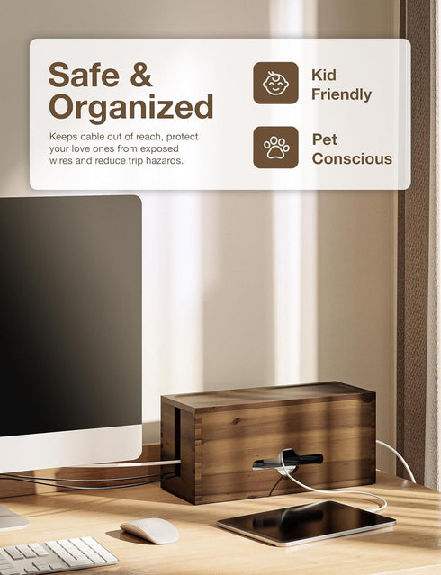 Tidita 15" 3 Acacia Large Cable Management Box - L Cord Box Hider, Power Strip Box for Office - Cable Hider Box, Surge