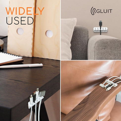GLUIT Adhesive Desktop Cable Organizer, Versatile Cord Holders and Clips for Desk Accessories, White 5 Pack