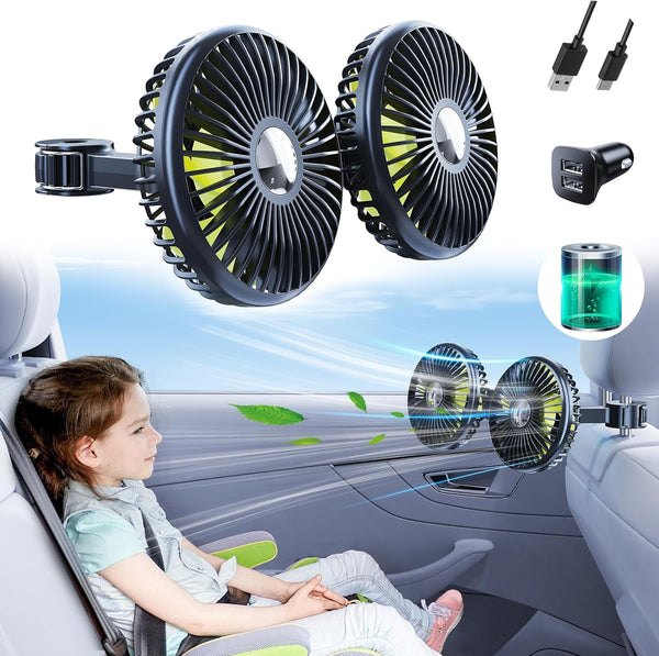 Battery Fan for Car Backseat - Rechargeable Car Fan for Backseat Kids