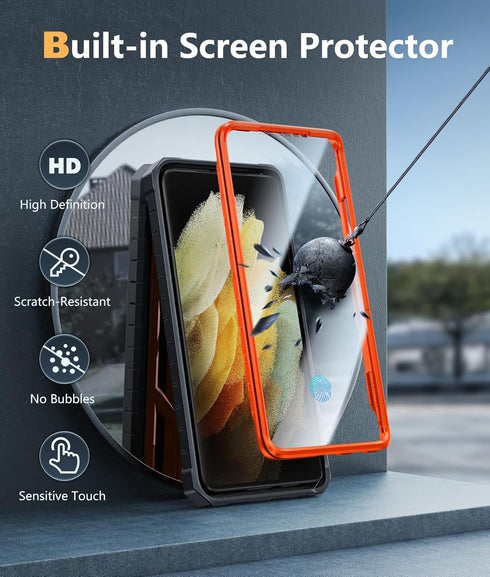 FNTCASE Samsung Galaxy S21-Ultra Case, Military Grade Rugged Cell Phone Cover with Kickstand, Shockproof TPU