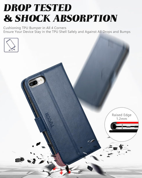 TUCCH Case Wallet for iPhone 8 Plus/7 Plus, PU Leather with 3 Credit Card Holder, 1 Money Slot, Kickstand Folio Flip