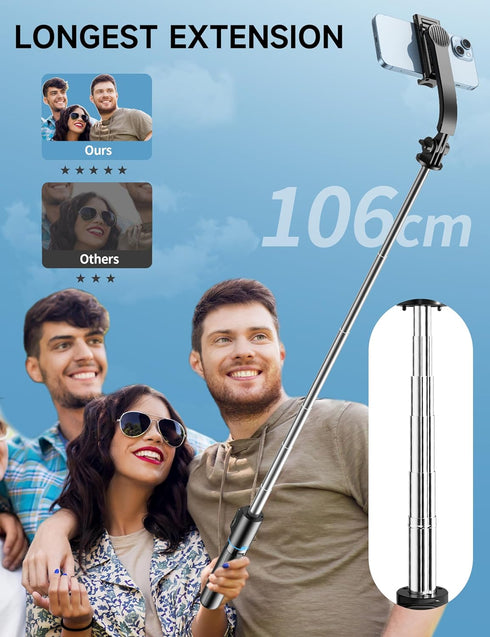 42" Selfie Stick Tripod with Fill Light, Extendable Phone Tripod Stand with Detachable Remote & Phone Holder