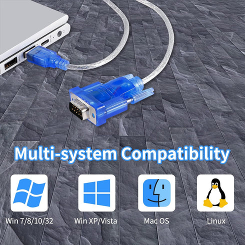USB 2.0 to Serial 9-Pin RS232 Adapter, DB-9 USB to Serial Converter Cable, Supports Windows 7/8/10/11/32/64/XP