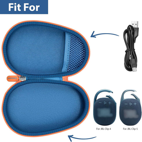 Travel Case Replacement for JBL Clip 5/Clip 4 Bluetooth Speaker, Ultra-Portable Protective Storage Bag for Charger, Blue