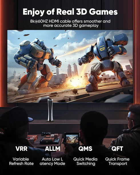 8K 30 48Gbps 10K 8K@60Hz, 4K@120Hz TV/PS-5/X-box/Projector/Sound Snowkids Long HDMI Cable ft, Non-Slip Nylon Braided