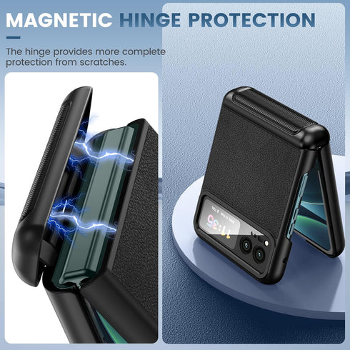 VEGO Black Case for Motorola Razr 2023 - Shockproof, Full Body, Hinge Protection, Built-in Screen Protector & Kickstand.