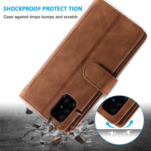 EYZUTAK Wallet Phone Case for Samsung Galaxy A51, Retro Matte 9 Card Holder Slots Zipper Pocket Case - Brown
