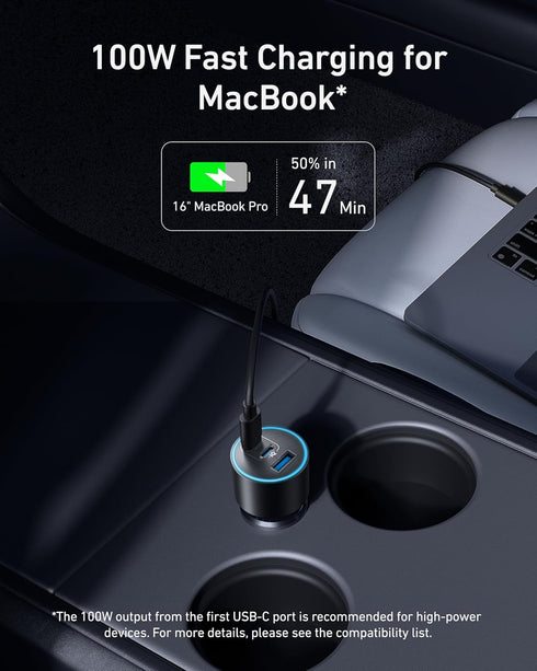 Anker 167.5W Max 3-Port Ultra-Compact USB-C Car Charger for iPhone 16/15/14/13 Series, MacBook Pro/Air, Samsung S24/S23