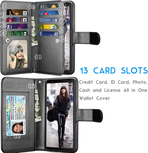 Tekcoo Wallet Case for Galaxy Note 9 - PU Leather with ID Cash Slots, Detachable Magnetic Hard Case, Black