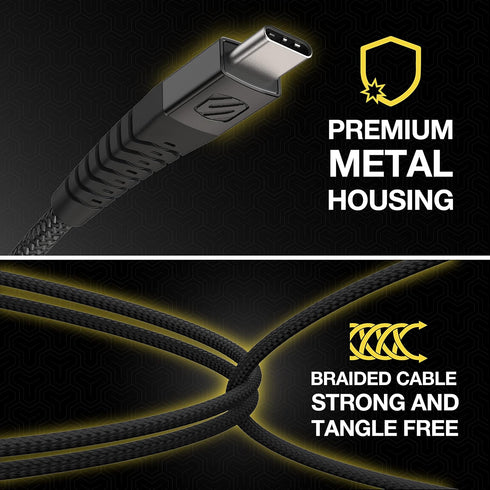 Scosche HDCAB4WT Strikeline 4-ft Braided USB-A to USB-C Charger Cord, Heavy-Duty Fast Charging & Data Transfer Cable