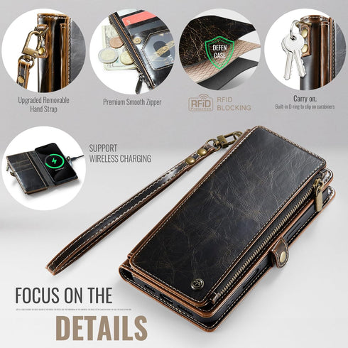 Defencase iPhone 11 Wallet Case, RFID Blocking Card Holder for Women and Men, PU Leather Magnetic Snap Flip Case, Coffee