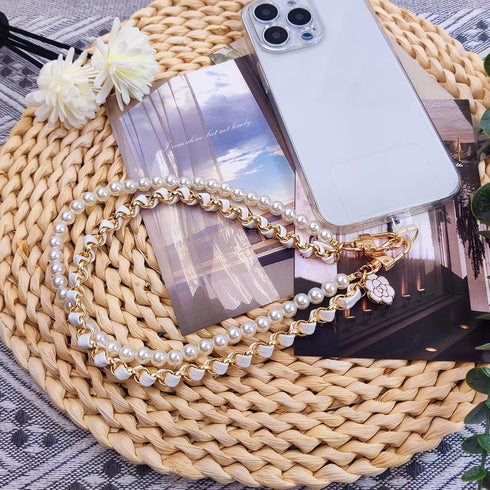 Phone Charm Anti Lost Wrist Strap, Pearl Beaded Phone Chain, Double Chains Hand Wrist Straps for Keychain, Phone