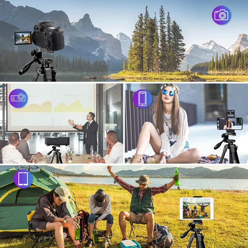 MOSISO 58 inch Lightweight Camera Phone Tripod Stand with Tablet Phone Mount for Vlogging and Shooting