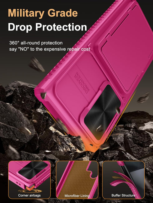 Vihibii for Samsung Galaxy S24 Ultra Case with Card Holder (4 Cards), Slide Camera Cover & Kickstand, Shockproof Rugged