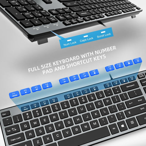 Wired USB Keyboard, Comfortable Quiet Chocolate Keys, Ultra-Slim QWERTY Layout for PC, Windows 11/10/8/7, KB1430 - Gray