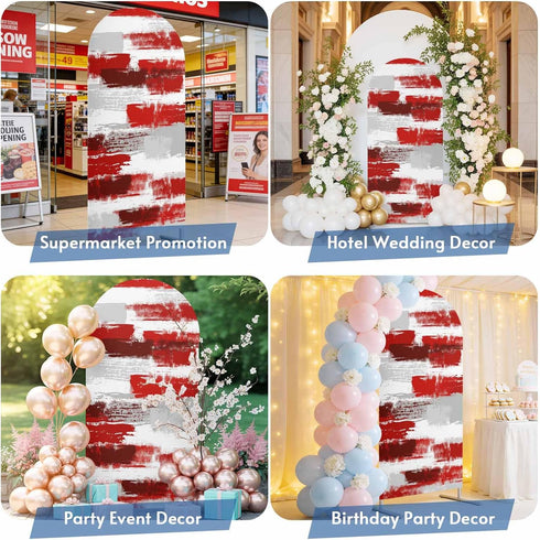 Jnbasdffb 7.2 Red Abstract Wedding Arch Cover, Stretchy Spandex Arch Backdrop Stand Covers FT, Grey Modern Mottled Art