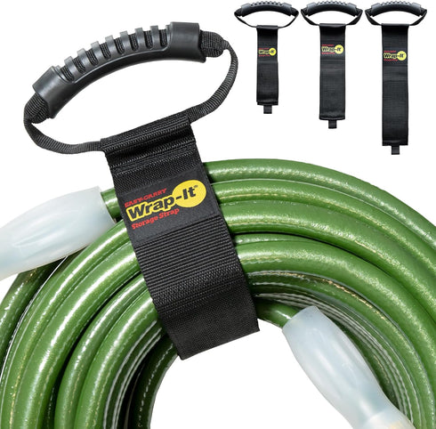 Wrap-It Storage Easy-Carry Straps, Assorted 3-Pack Black Hook and Loop Straps for Garden Hose, Cable Organization