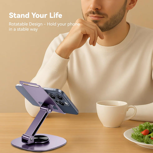 FANCYCOLLECTION 360 Rotating Metal Phone Stand - Adjustable Mobile Kickstand for All Smartphones, Compatible