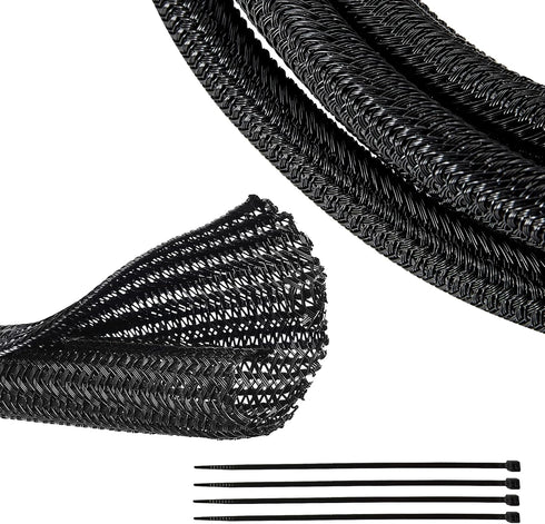 RED WOLF Braided Wire Cable Sleeve Split Wiring Sleeving 10 Feet - 1/2" Flexible