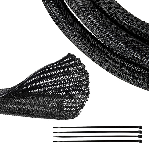 RED WOLF Braided Wire Cable Sleeve Split Wiring Sleeving 10 Feet - 1/2" Flexible