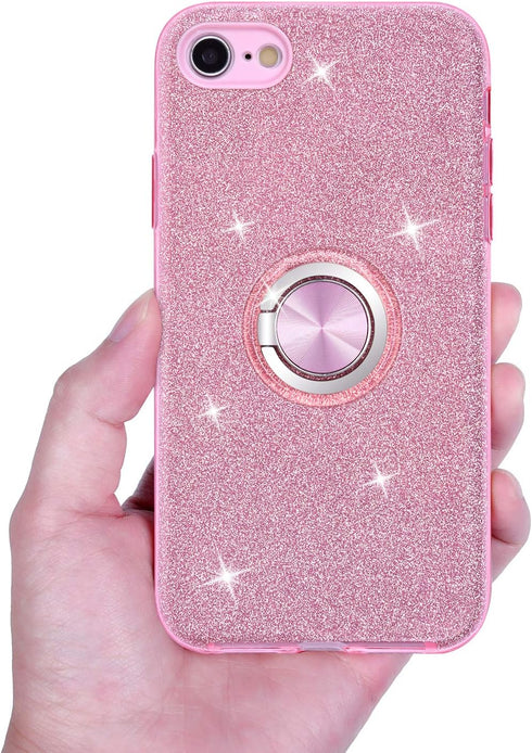 Wisdompro Case for iPhone SE 2022/2020, for iPhone 8, for iPhone 7, Cute Glitter Bling Sparkly Case with Ring Stand,