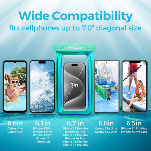 ProCase Floating Waterproof Phone Pouch Up to 7.0", Underwater Case for iPhone 15 14 13 Pro Max, Galaxy S24 S23