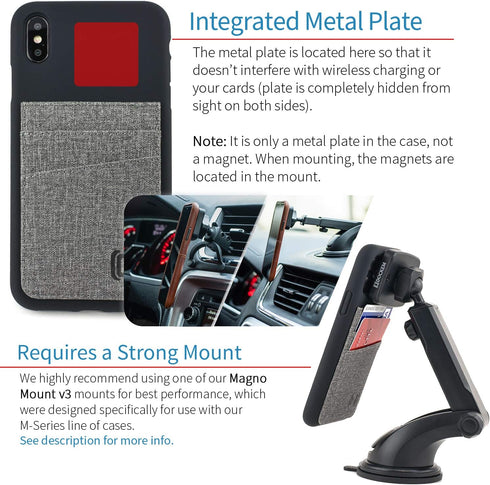 Dockem Silicone Wallet Case for iPhone Xs Max (6.5") – Protective Card Case with Built-in Metal Plate, Black w/Grey