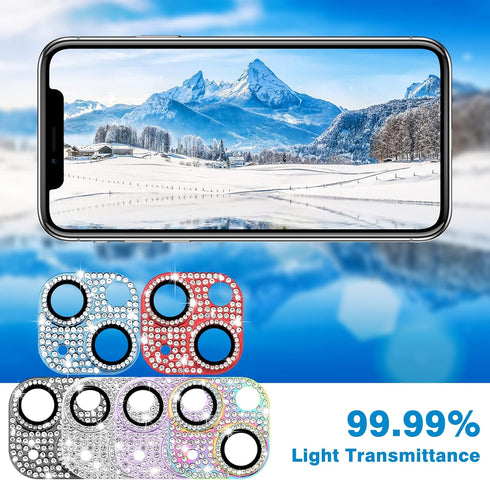 Bling 3D Rhinestone Camera Lens Protector for iPhone 14 & 14 Plus, 9H Tempered Glass, Anti-Scratch, Shockproof,