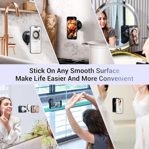 PROfezzion Magnetic Shower Mirror Phone Holder, Reusable Suction Cup Mount for iPhone 15 14 13 12 & All Phones, White