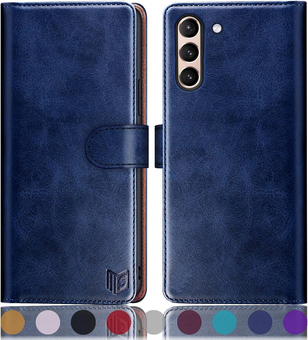 SUANPOT Leather Wallet Case for Samsung Galaxy S21+/S21 Plus 6.7" with RFID Blocking, Shockproof Flip Folio Cover, Blue