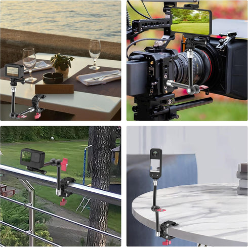 Taisioner 9.8" 1/4" 3/8" 360 1.5kg Magic Arm Clamp Kit with Screw Ball Heads Articulating Arm with Super Clamp Camera