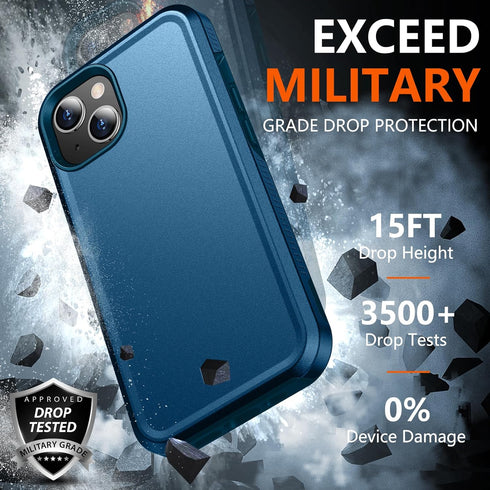 SPIDERCASE Heavy Duty Shockproof Case for iPhone 14/15, Sea Blue, 15 FT Drop Protection, Non-Slip, 2 Pack Protectors.