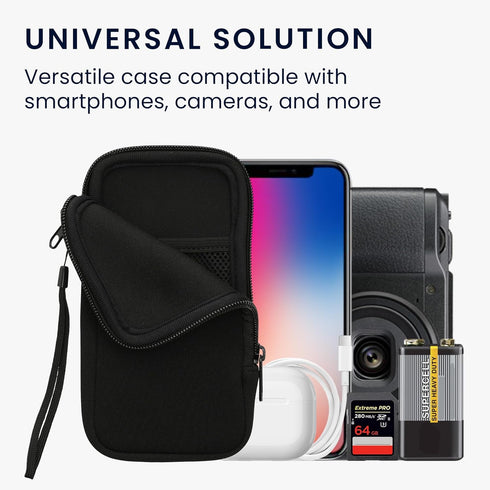 kwmobile Neoprene Phone Pouch XL - Universal Mobile Bag with Zipper, Wrist Strap - 6.7/6.8" - Black