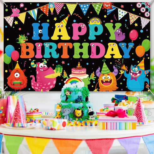 Birthday Backdrop, Happy Birthday Party Photography Background Banner, Cake Table Banner for Baby Shower